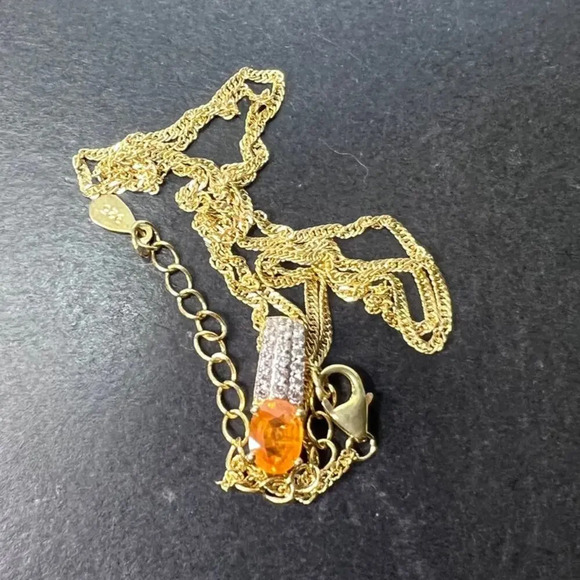 NEW Orange Mandarin Garnet Gold Over Sterling Silver Pendant With Chain - Picture 7 of 11